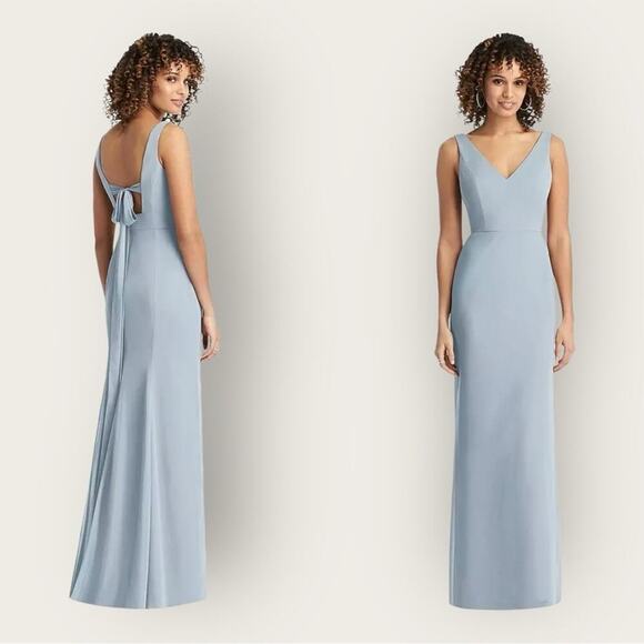 NWT | Social Bridesmaid | Sleeveless Tie Back Chiffon Trumpet Gown | Mist | 6R - Picture 1 of 14